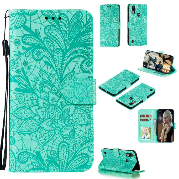 For Motorola Moto E6S 2020 Lace Flower Embossing Pattern Horizontal Flip Leather Case , with Hold...