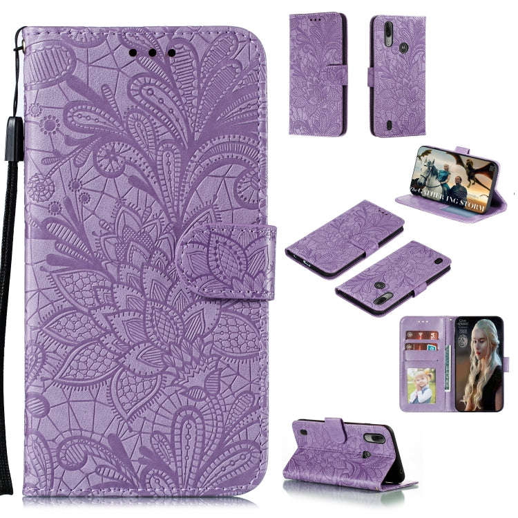For Motorola Moto E6S 2020 Lace Flower Embossing Pattern Horizontal Flip Leather Case , with Hold...
