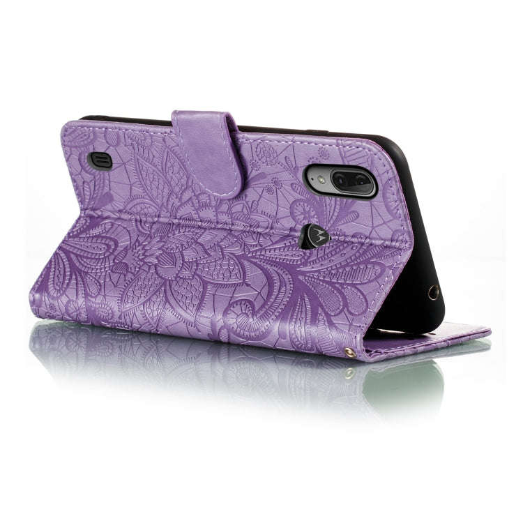 For Motorola Moto E6S 2020 Lace Flower Embossing Pattern Horizontal Flip Leather Case , with Hold...