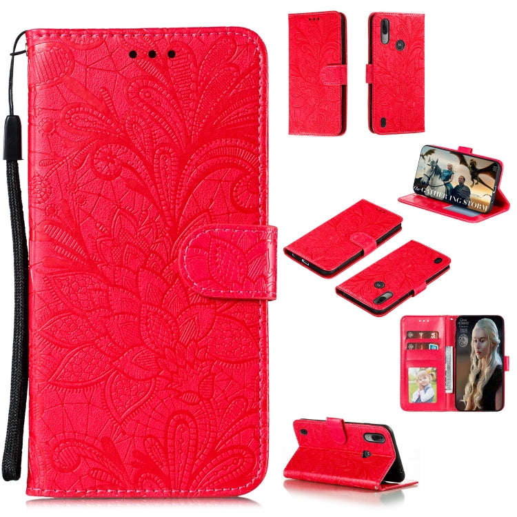 For Motorola Moto E6S 2020 Lace Flower Embossing Pattern Horizontal Flip Leather Case , with Hold...