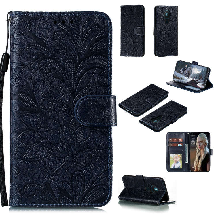 For Nokia 5.3 Lace Flower Embossing Pattern Horizontal Flip Leather Case , with Holder & Card Slo...