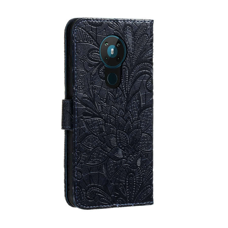 For Nokia 5.3 Lace Flower Embossing Pattern Horizontal Flip Leather Case , with Holder & Card Slo...