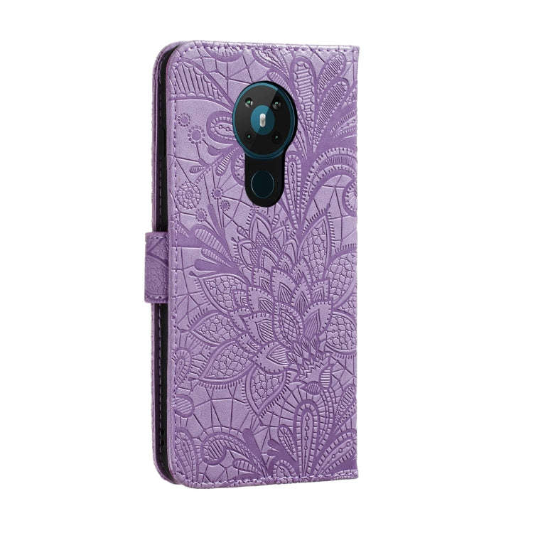 For Nokia 5.3 Lace Flower Embossing Pattern Horizontal Flip Leather Case , with Holder & Card Slo...