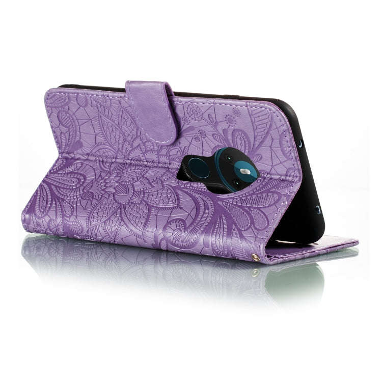 For Nokia 5.3 Lace Flower Embossing Pattern Horizontal Flip Leather Case , with Holder & Card Slo...