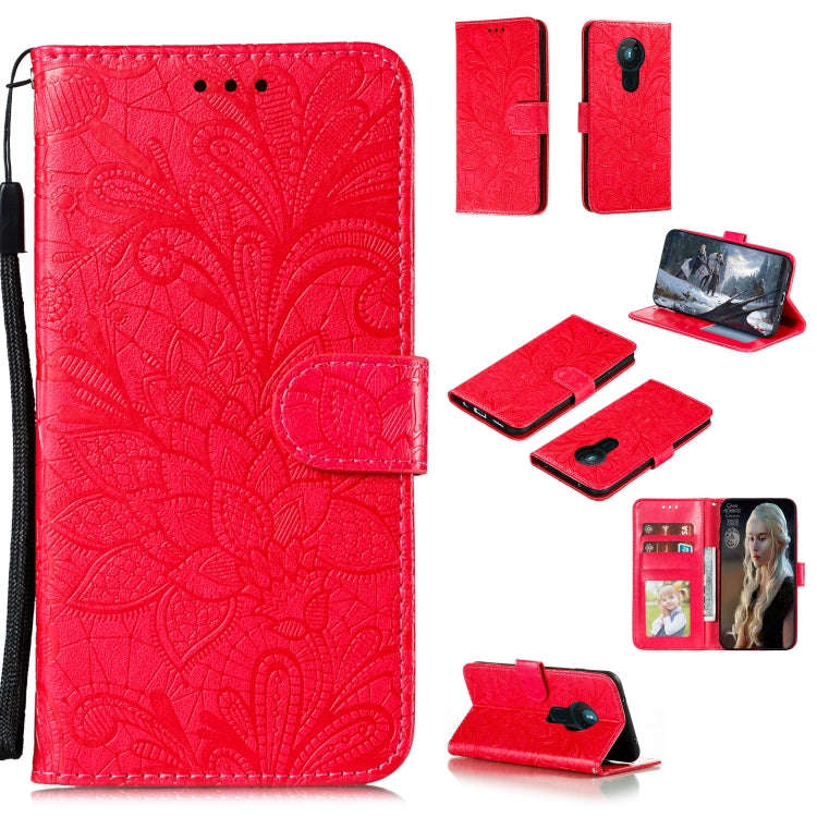 For Nokia 5.3 Lace Flower Embossing Pattern Horizontal Flip Leather Case , with Holder & Card Slo...