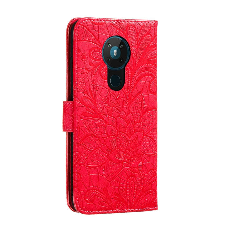For Nokia 5.3 Lace Flower Embossing Pattern Horizontal Flip Leather Case , with Holder & Card Slo...