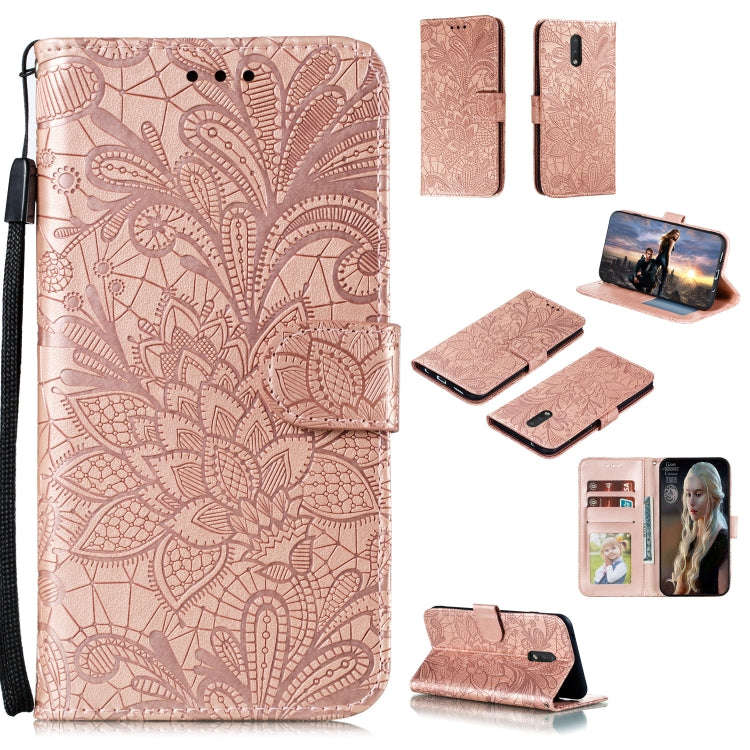 For Nokia 2.3 Lace Flower Embossing Pattern Horizontal Flip Leather Case , with Holder & Card Slo...