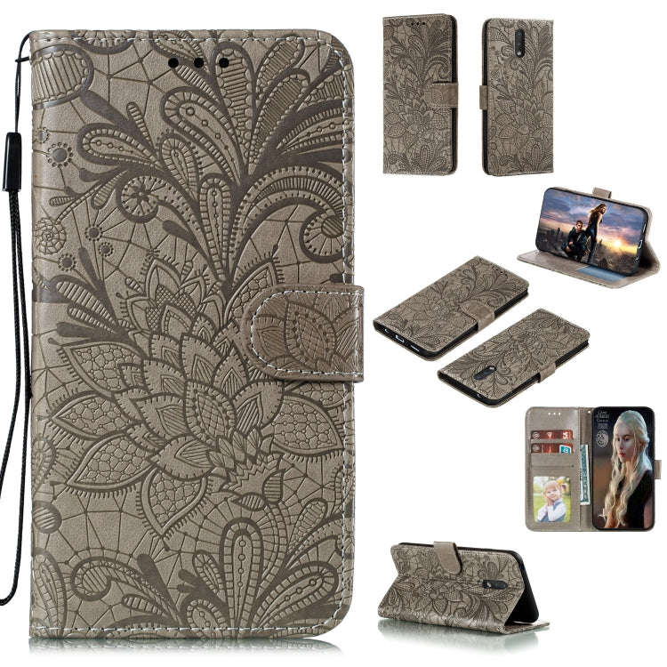For Nokia 2.3 Lace Flower Embossing Pattern Horizontal Flip Leather Case , with Holder & Card Slo...