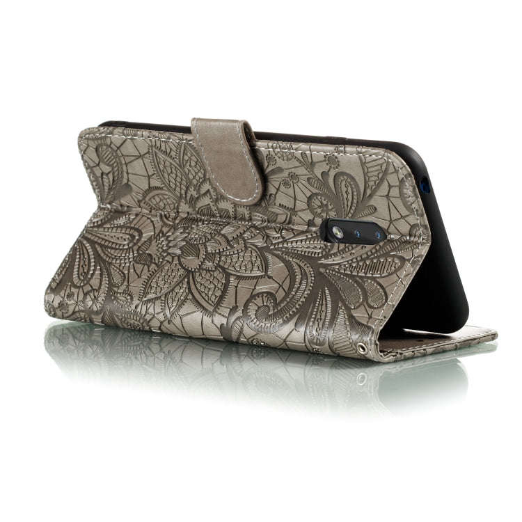 For Nokia 2.3 Lace Flower Embossing Pattern Horizontal Flip Leather Case , with Holder & Card Slo...