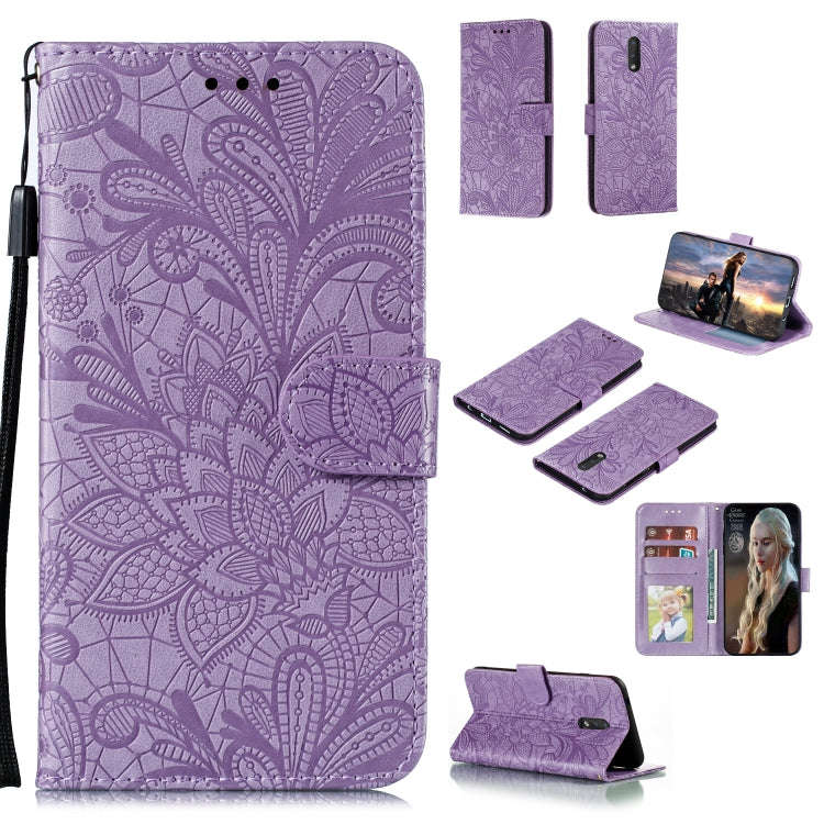 For Nokia 2.3 Lace Flower Embossing Pattern Horizontal Flip Leather Case , with Holder & Card Slo...