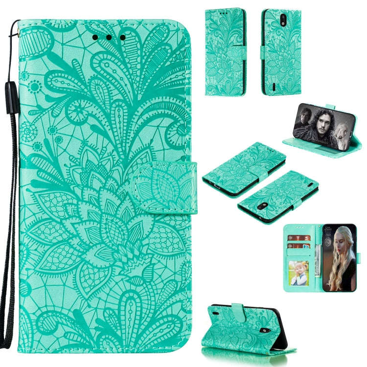 For Nokia 1.3 Lace Flower Embossing Pattern Horizontal Flip Leather Case , with Holder & Card Slo...