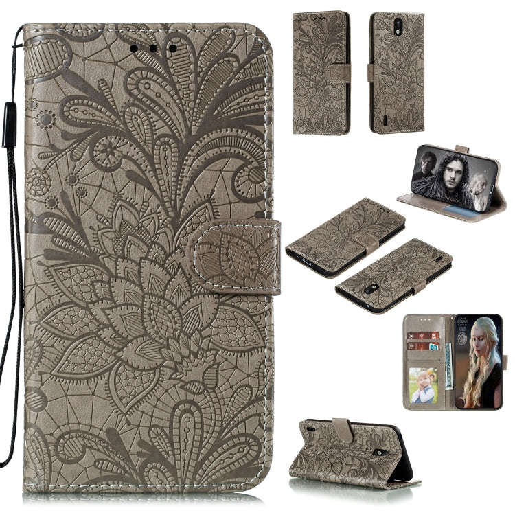 For Nokia 1.3 Lace Flower Embossing Pattern Horizontal Flip Leather Case , with Holder & Card Slo...