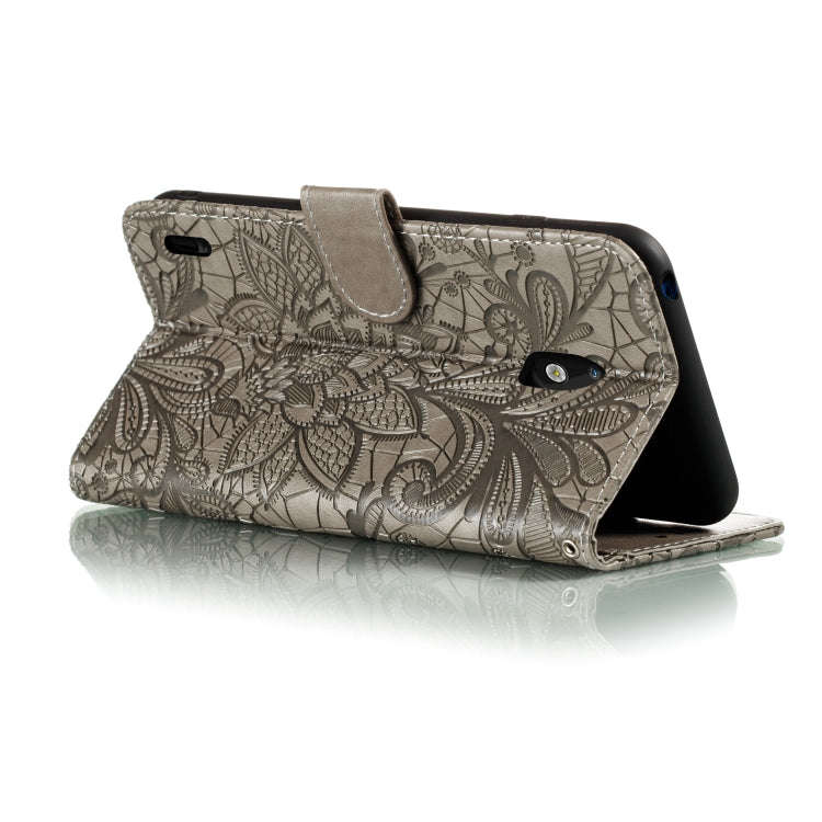 For Nokia 1.3 Lace Flower Embossing Pattern Horizontal Flip Leather Case , with Holder & Card Slo...