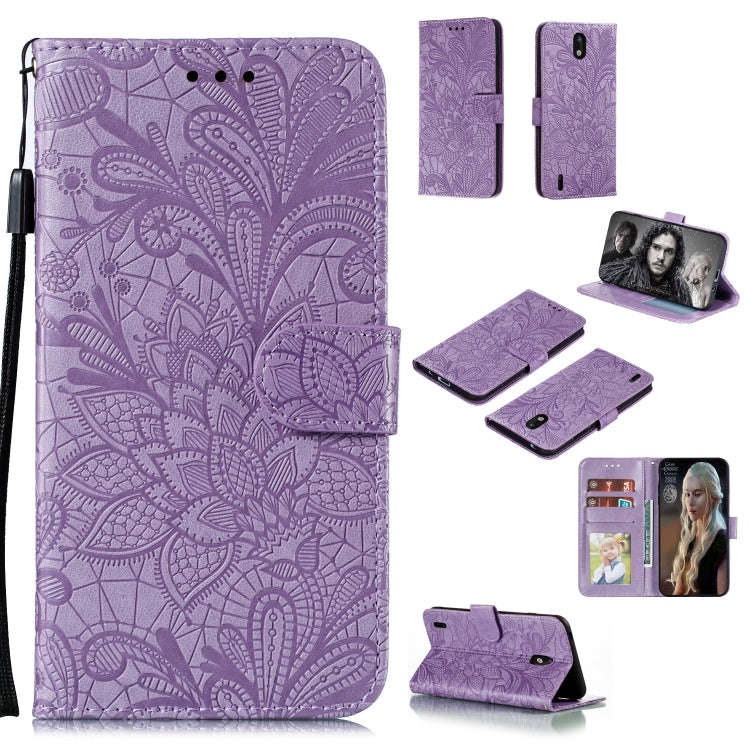 For Nokia 1.3 Lace Flower Embossing Pattern Horizontal Flip Leather Case , with Holder & Card Slo...