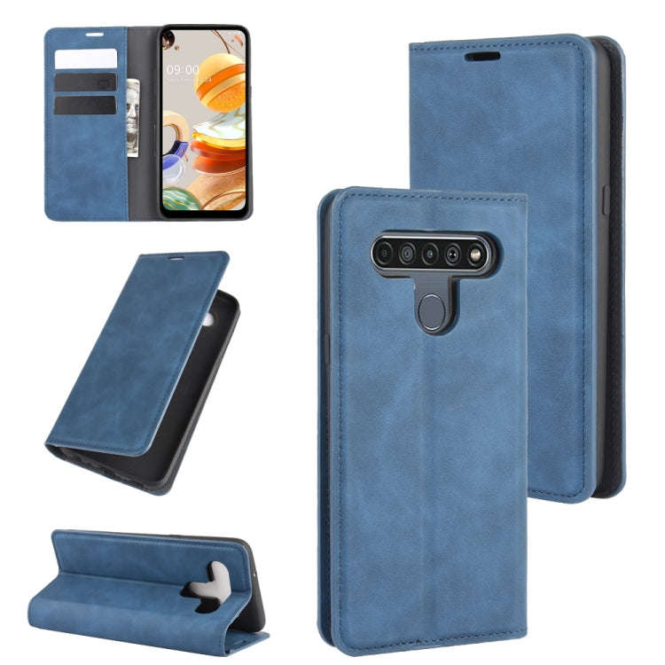 For LG K61 Retro-skin Business Magnetic Suction Leather Case with Holder & Card Slots & Wallet(Da...