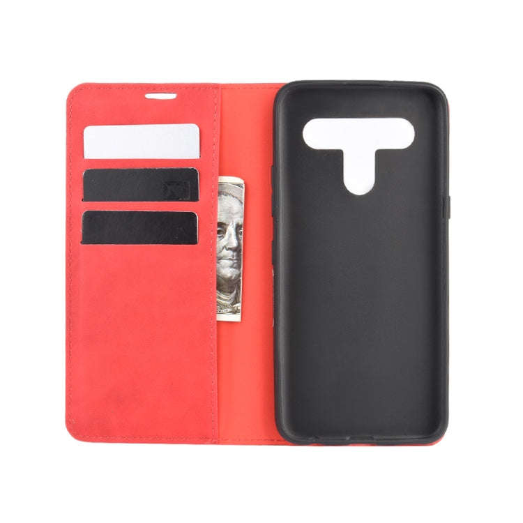 For LG K61 Retro-skin Business Magnetic Suction Leather Case with Holder & Card Slots & Wallet(Red)