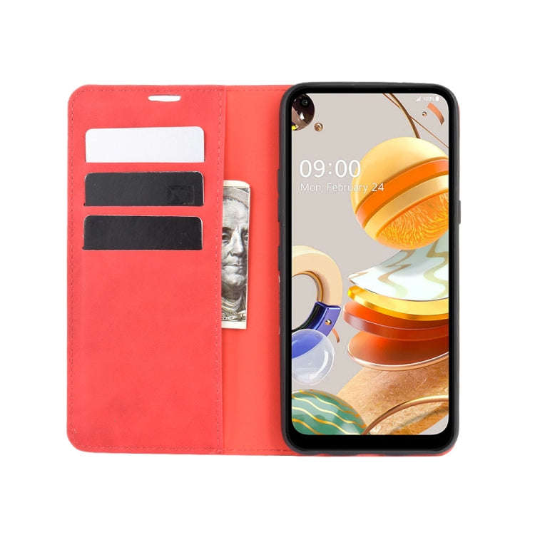 For LG K61 Retro-skin Business Magnetic Suction Leather Case with Holder & Card Slots & Wallet(Red)