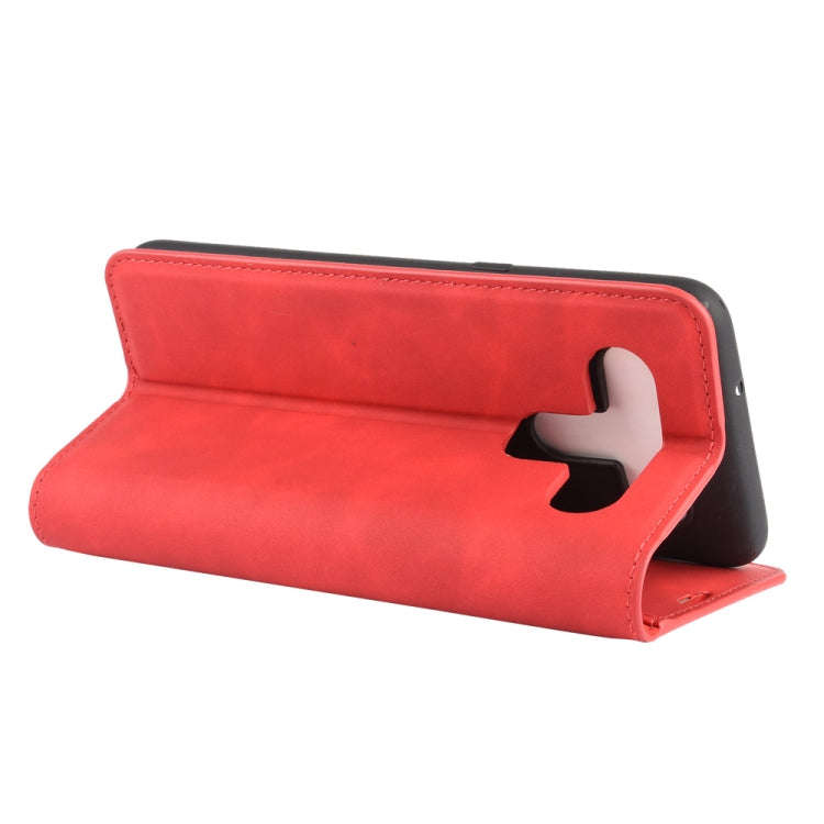 For LG K61 Retro-skin Business Magnetic Suction Leather Case with Holder & Card Slots & Wallet(Red)