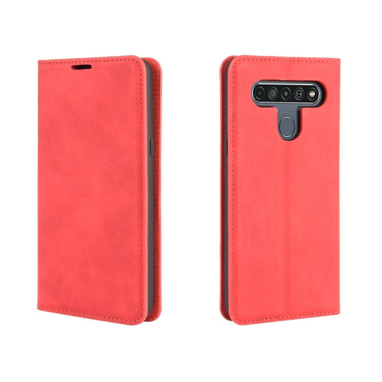 For LG K61 Retro-skin Business Magnetic Suction Leather Case with Holder & Card Slots & Wallet(Red)