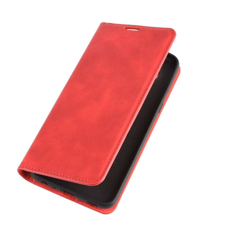 For LG K61 Retro-skin Business Magnetic Suction Leather Case with Holder & Card Slots & Wallet(Red)