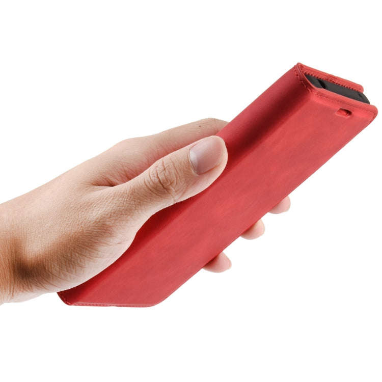 For LG K61 Retro-skin Business Magnetic Suction Leather Case with Holder & Card Slots & Wallet(Red)