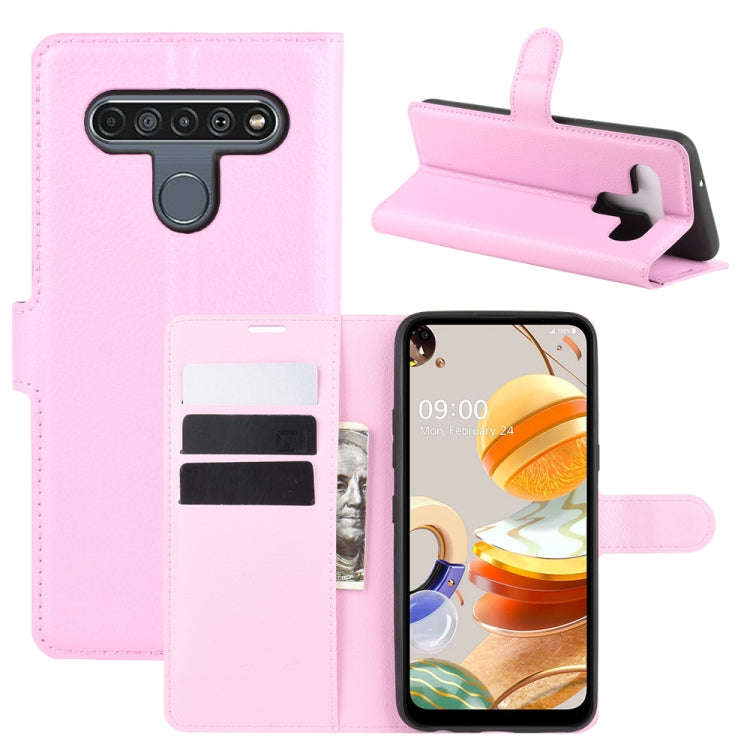 For LG K61 Litchi Texture Horizontal Flip Protective Case with Holder & Card Slots & Wallet(Pink)