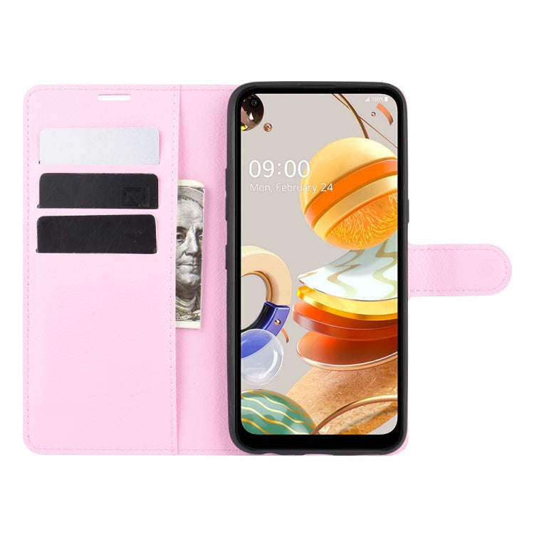 For LG K61 Litchi Texture Horizontal Flip Protective Case with Holder & Card Slots & Wallet(Pink)