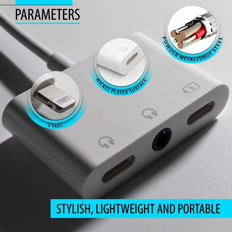 ZS-KL21820 3 in 1 8 Pin to 8 Pin Charging Port + 8 Pin Earphone Jack + 3.5mm Earphone Jack Earpho...
