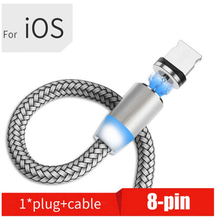 USB to 8 Pin Magnetic Metal Connector Nylon Two-color Braided Magnetic Data Cable, Cable Length: ...