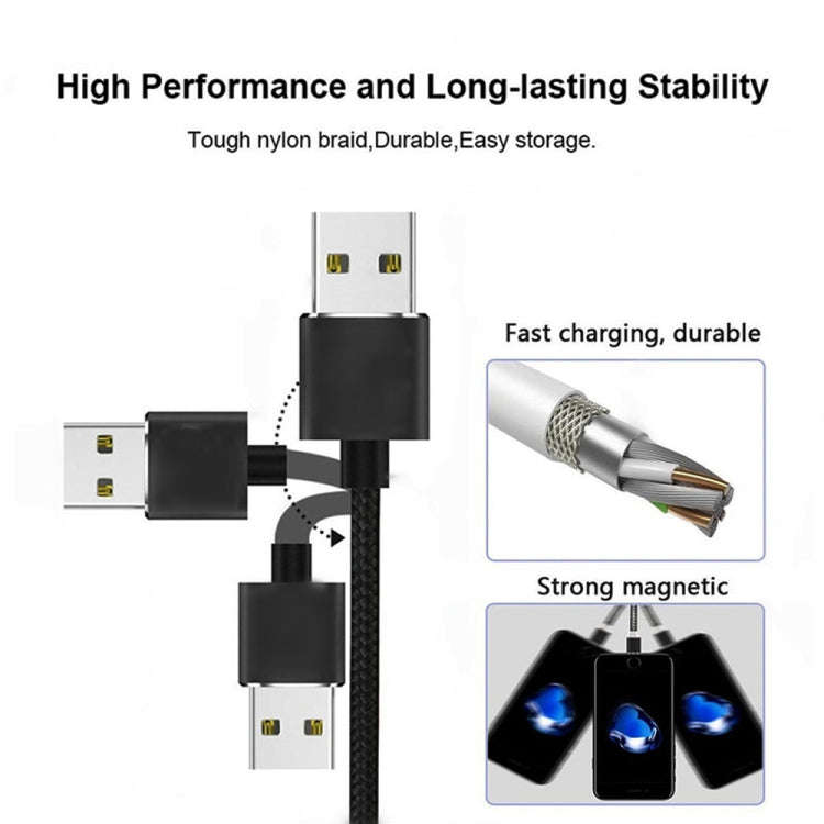 USB to 8 Pin Magnetic Metal Connector Nylon Two-color Braided Magnetic Data Cable, Cable Length: ...