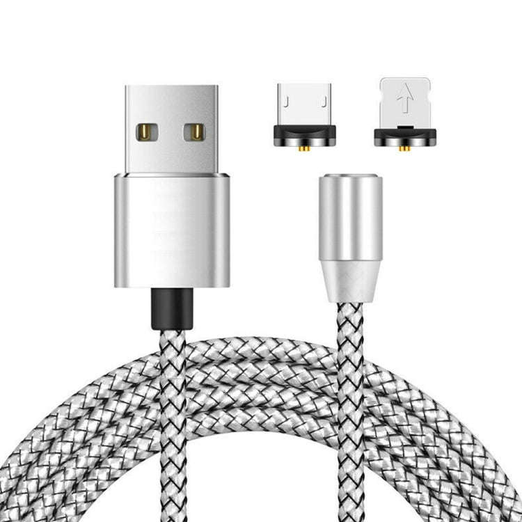 2 in 1 USB to 8 Pin + Micro USB Magnetic Metal Interface Nylon Braided Charging Cable, Length: 1m...