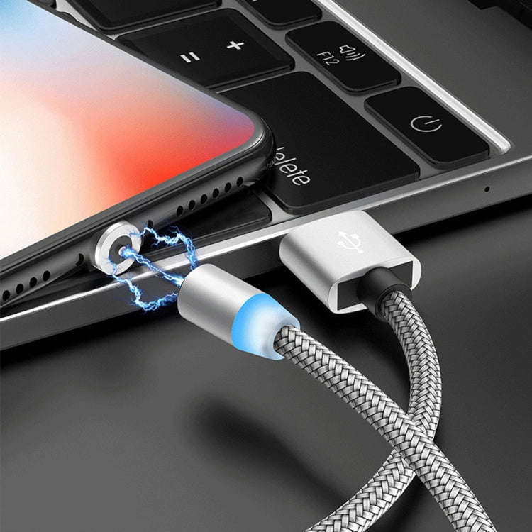 2 in 1 USB to 8 Pin + Micro USB Magnetic Metal Interface Nylon Braided Charging Cable, Length: 1m...