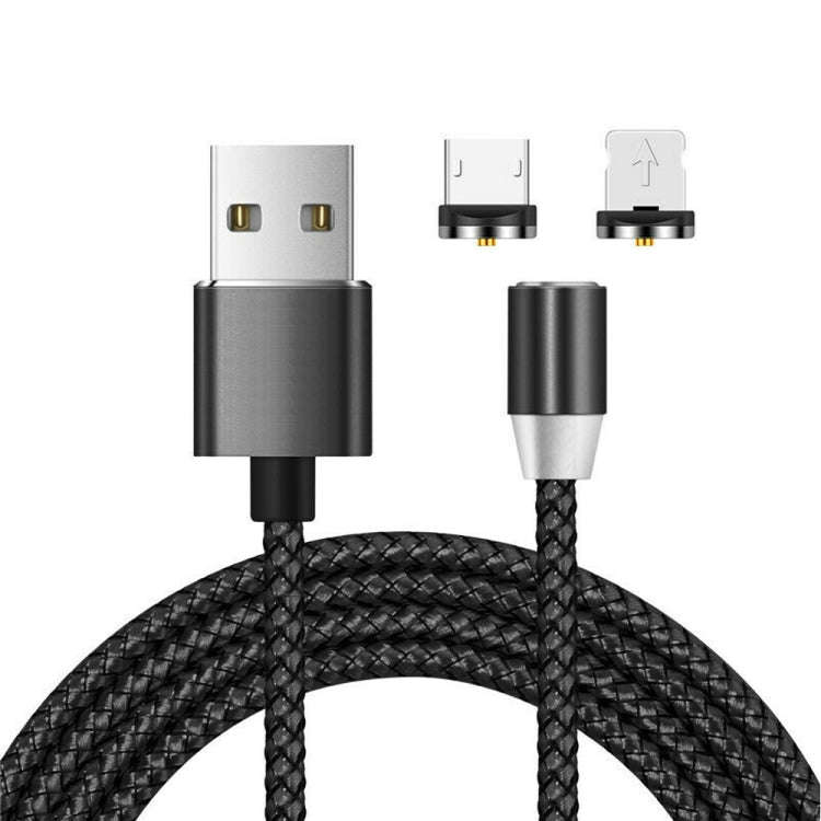 2 in 1 USB to 8 Pin + Micro USB Magnetic Metal Interface Nylon Braided Charging Cable, Length: 1m...
