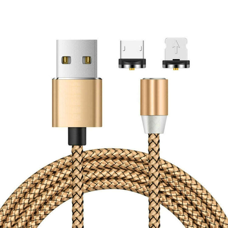 2 in 1 USB to 8 Pin + Micro USB Magnetic Metal Interface Nylon Braided Charging Cable, Length: 1m...