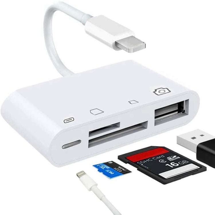 ZS-S1827 4 in 1 SD Card + TF Card + 8 Pin Charge + USB Interface to 8 Pin Interface Camera Reader...
