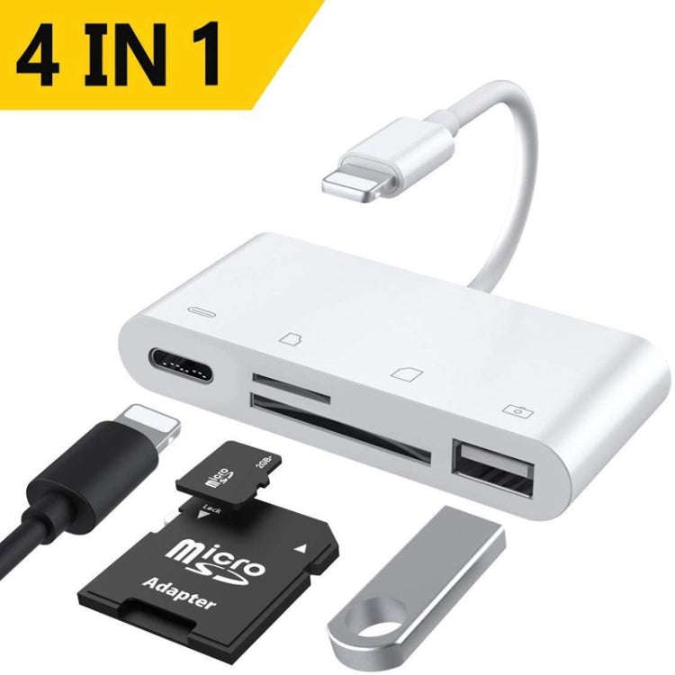 ZS-S1827 4 in 1 SD Card + TF Card + 8 Pin Charge + USB Interface to 8 Pin Interface Camera Reader...