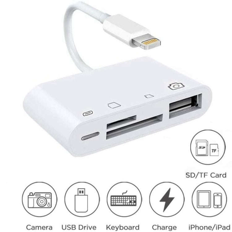 ZS-S1827 4 in 1 SD Card + TF Card + 8 Pin Charge + USB Interface to 8 Pin Interface Camera Reader...