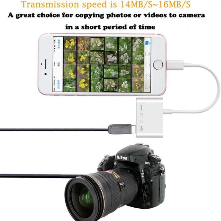 ZS-S1827 4 in 1 SD Card + TF Card + 8 Pin Charge + USB Interface to 8 Pin Interface Camera Reader...