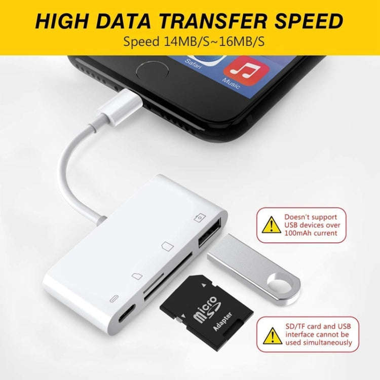 ZS-S1827 4 in 1 SD Card + TF Card + 8 Pin Charge + USB Interface to 8 Pin Interface Camera Reader...