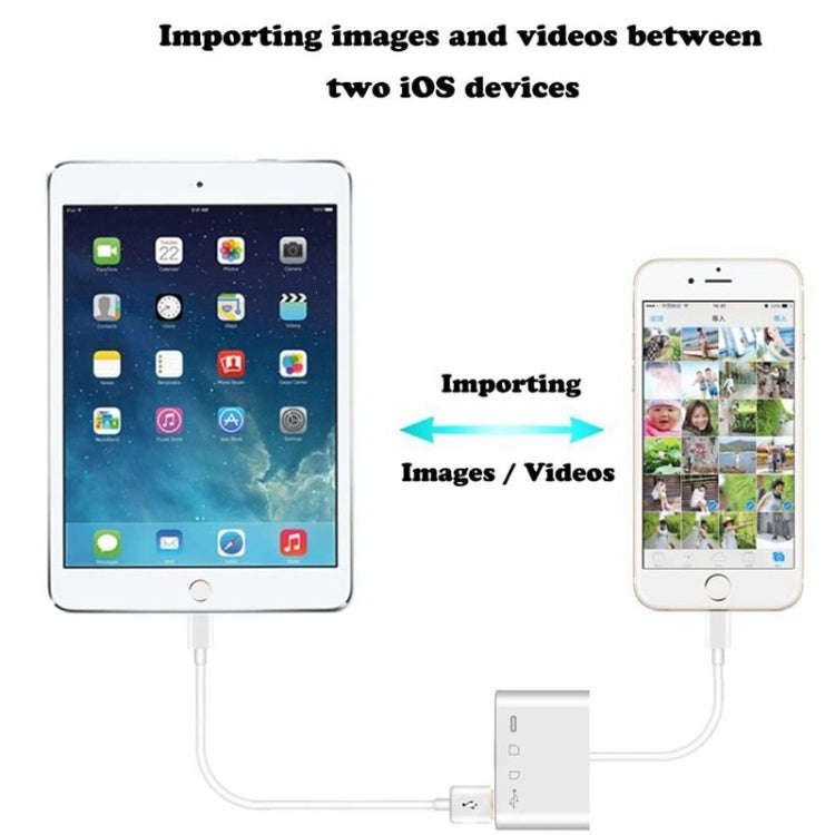 ZS-S1827 4 in 1 SD Card + TF Card + 8 Pin Charge + USB Interface to 8 Pin Interface Camera Reader...