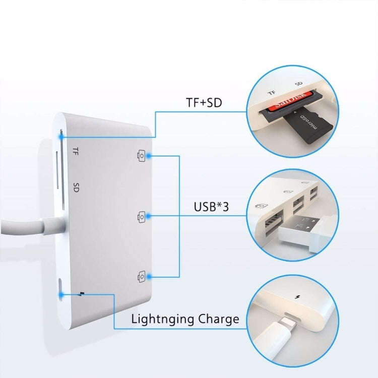ZS-S1852 6 in 1 3 USB Female to 8 Pin Male OTG Camera Card Reader Adapter with SD & TF Card & 8 P...