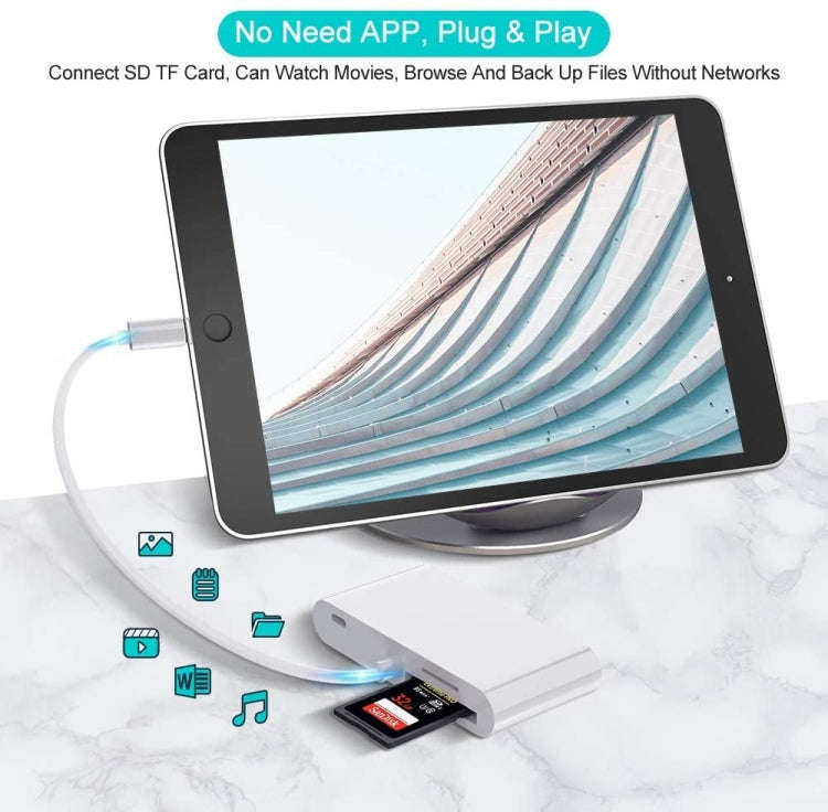 ZS-S1852 6 in 1 3 USB Female to 8 Pin Male OTG Camera Card Reader Adapter with SD & TF Card & 8 P...
