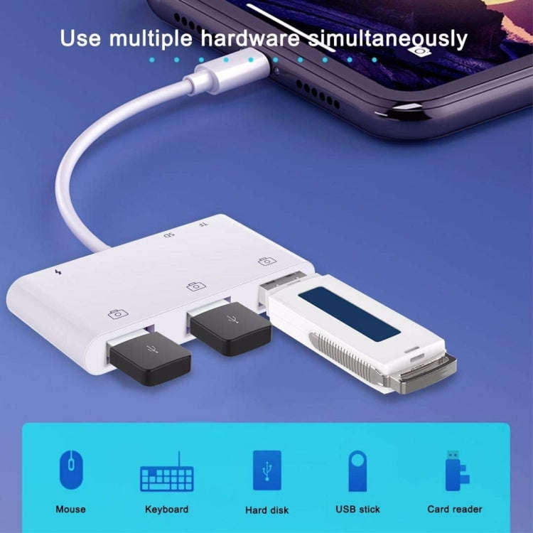ZS-S1852 6 in 1 3 USB Female to 8 Pin Male OTG Camera Card Reader Adapter with SD & TF Card & 8 P...
