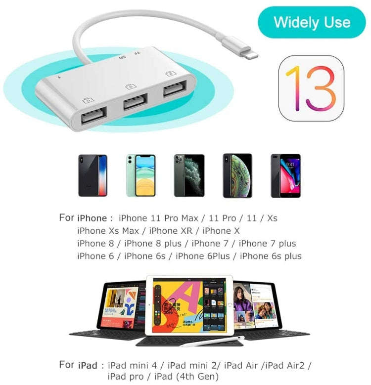 ZS-S1852 6 in 1 3 USB Female to 8 Pin Male OTG Camera Card Reader Adapter with SD & TF Card & 8 P...
