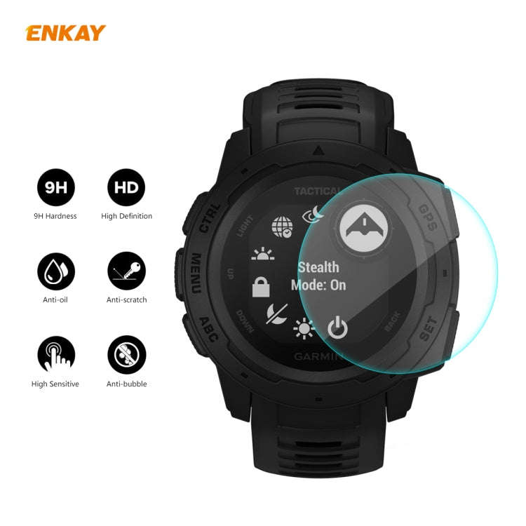 For Garmin Instinct Tactical 2 PCS ENKAY Hat-Prince 0.2mm 9H 2.15D Curved Edge Tempered Glass Scr...