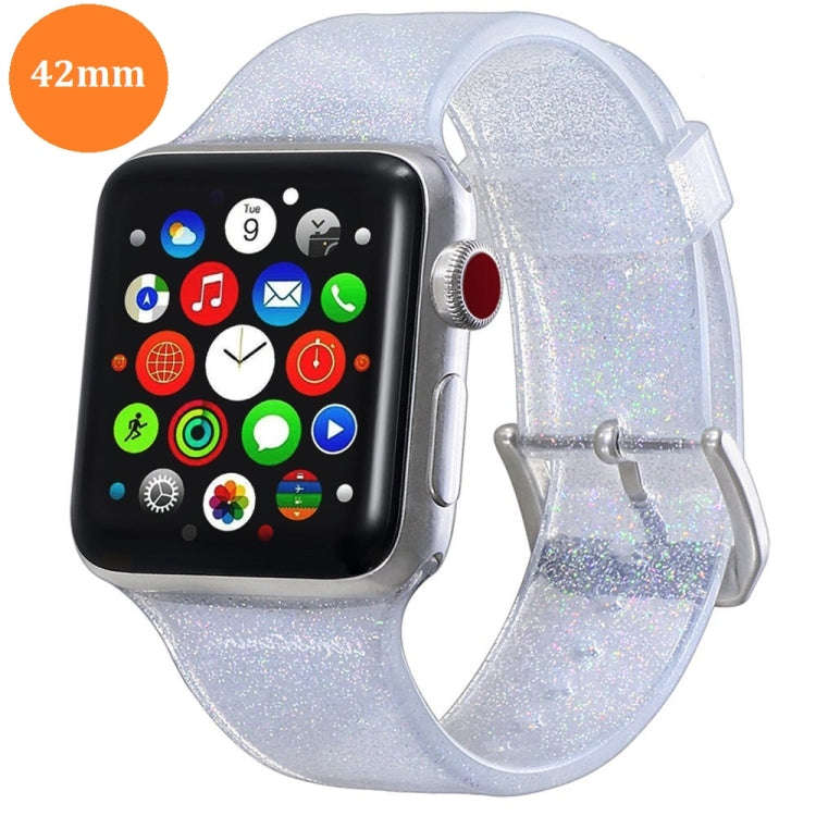 For Apple Watch Series 7 45mm / 6 & SE & 5 & 4 44mm / 3 & 2 & 1 42mm Glitter Silicone Strap(White)