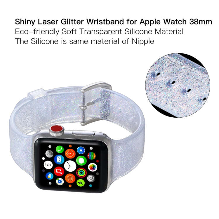 For Apple Watch Series 7 45mm / 6 & SE & 5 & 4 44mm / 3 & 2 & 1 42mm Glitter Silicone Strap(White)