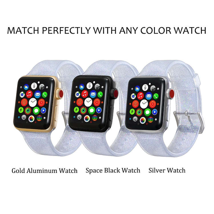 For Apple Watch Series 7 45mm / 6 & SE & 5 & 4 44mm / 3 & 2 & 1 42mm Glitter Silicone Strap(White)