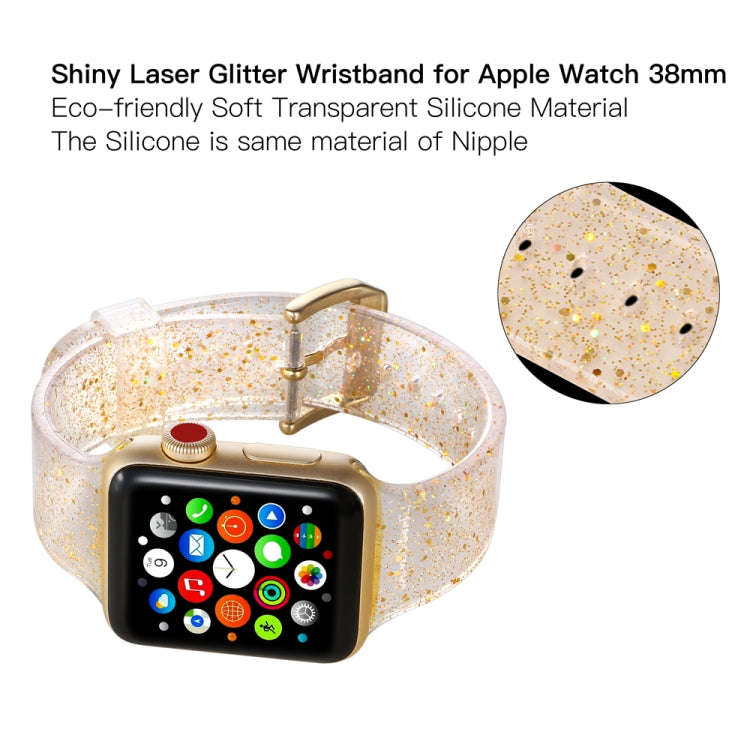 For Apple Watch Series 7 45mm / 6 & SE & 5 & 4 44mm / 3 & 2 & 1 42mm Glitter Silicone Strap(Gold)