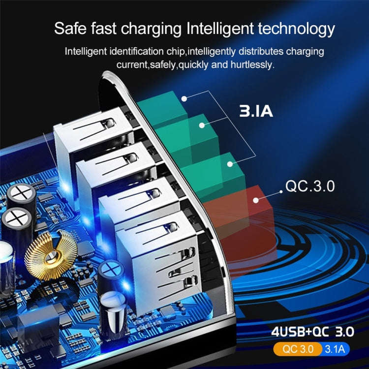 2 in 1 1m USB to 8 Pin Data Cable + 30W QC 3.0 4 USB Interfaces Mobile Phone Tablet PC Universal ...